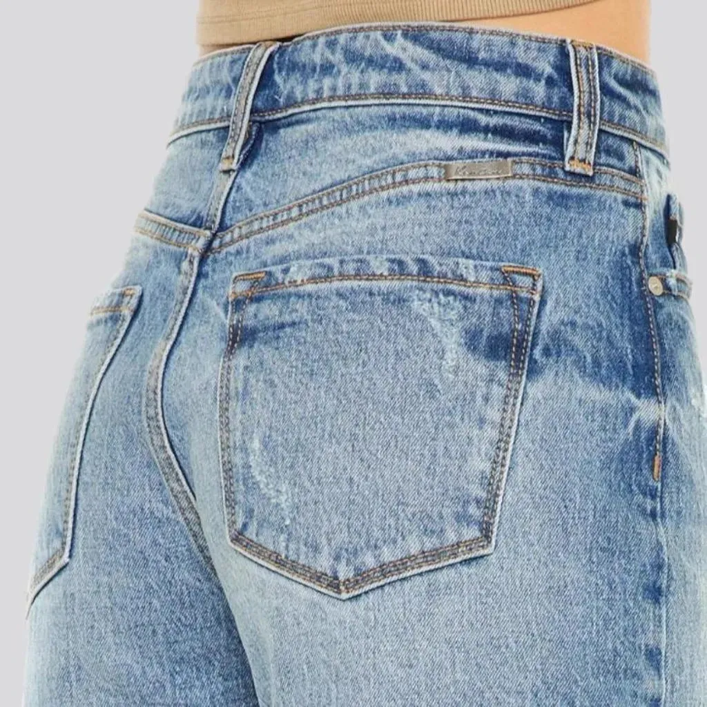 Raw-hem high-waist denim shorts for ladies