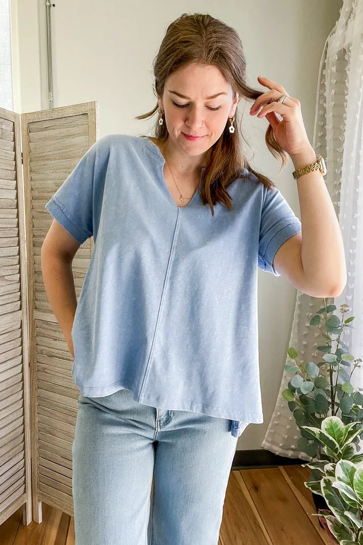 Raw Hem V-Neck Top