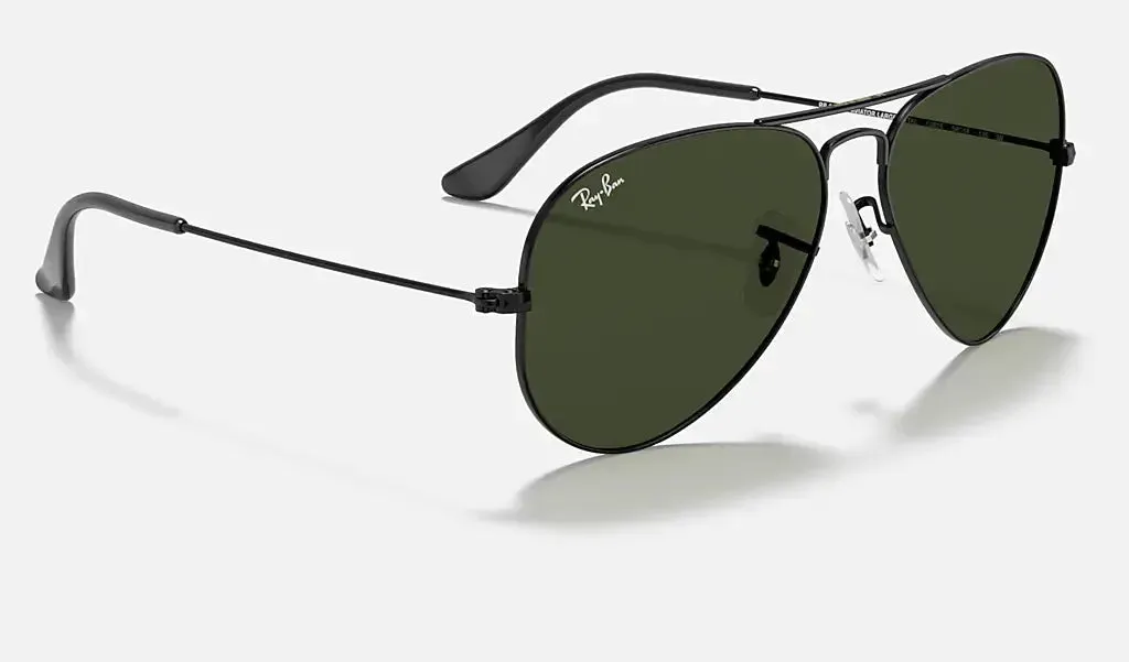 RAY-BAN Aviator Classic Sunglasses - Black - Crystal Green Lens