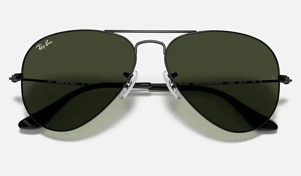 RAY-BAN Aviator Classic Sunglasses - Black - Crystal Green Lens