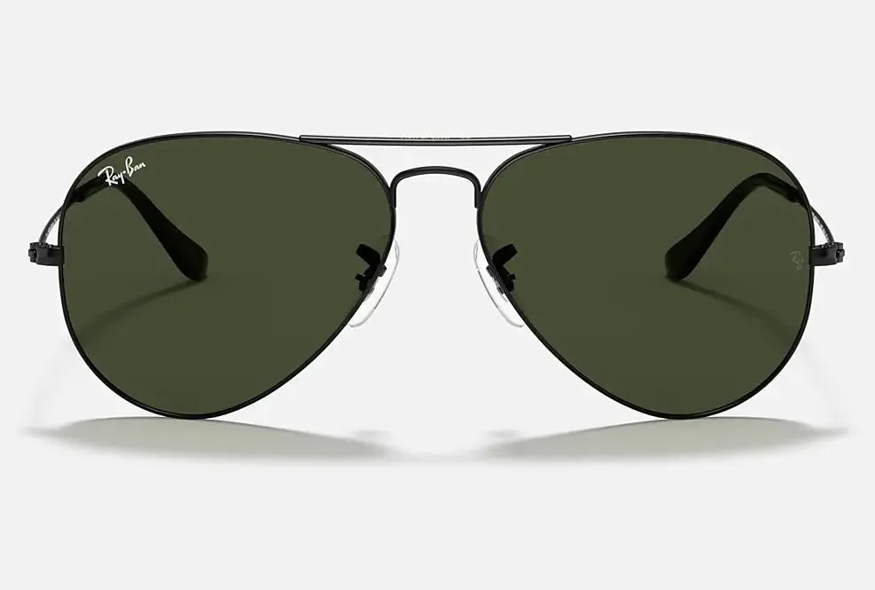 RAY-BAN Aviator Classic Sunglasses - Black - Crystal Green Lens