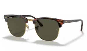 RAY-BAN Clubmaster Classic Sunglasses - Polished Tortoise On Gold - Crystal Green Lens