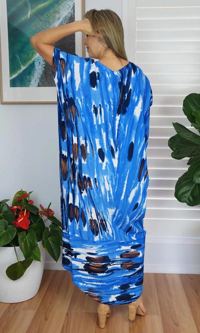 Rayon Kaftan Long Frilled Toga Streaky Tie Dye, More Colours