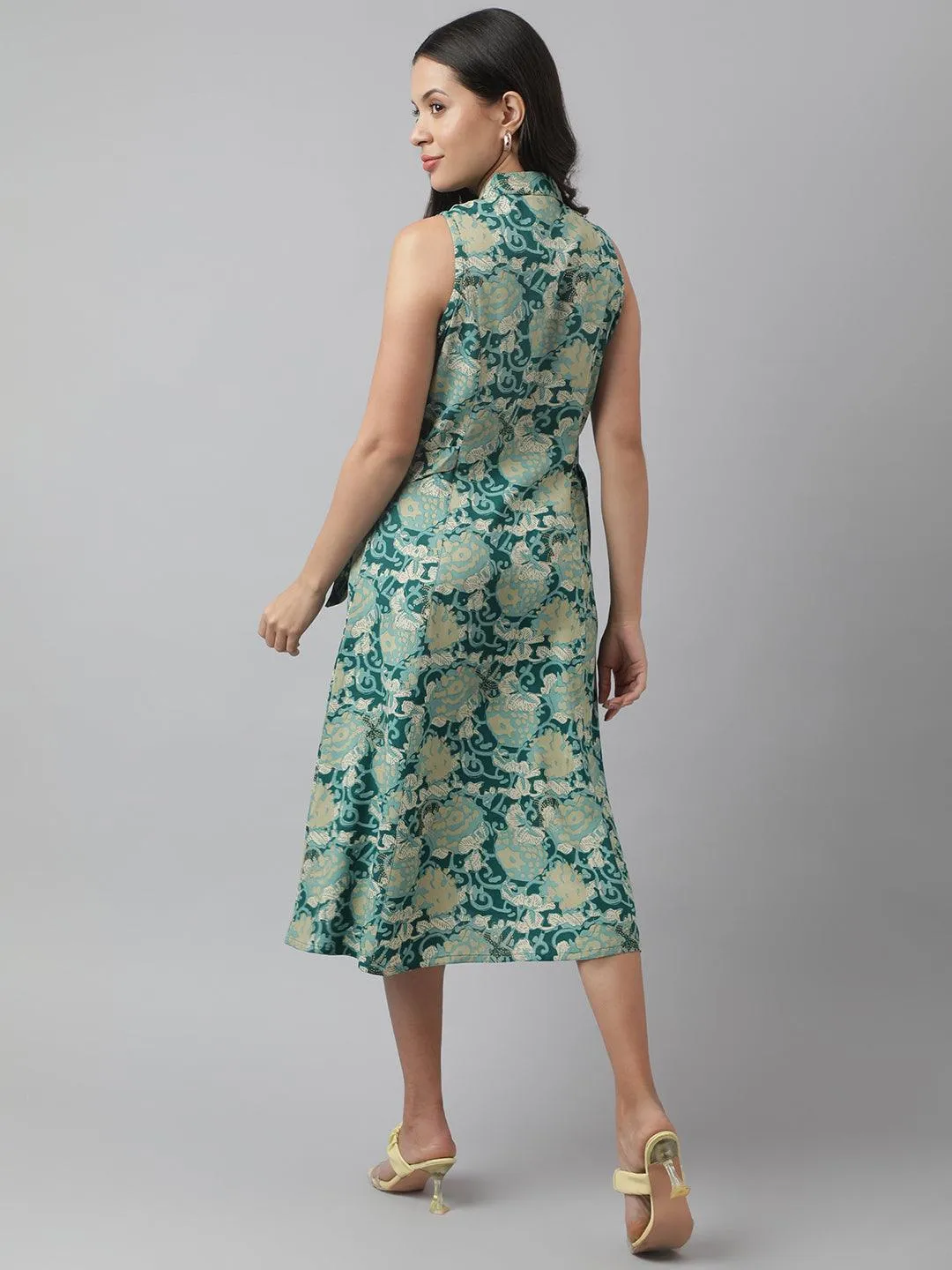 Rayon Light Green A-Line Floral Printed Midi Dress