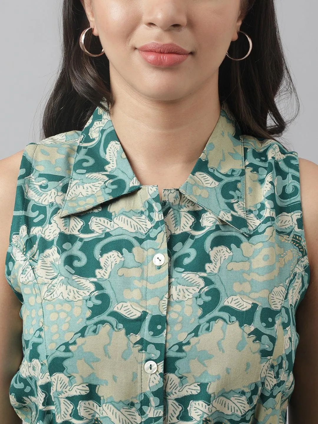 Rayon Light Green A-Line Floral Printed Midi Dress