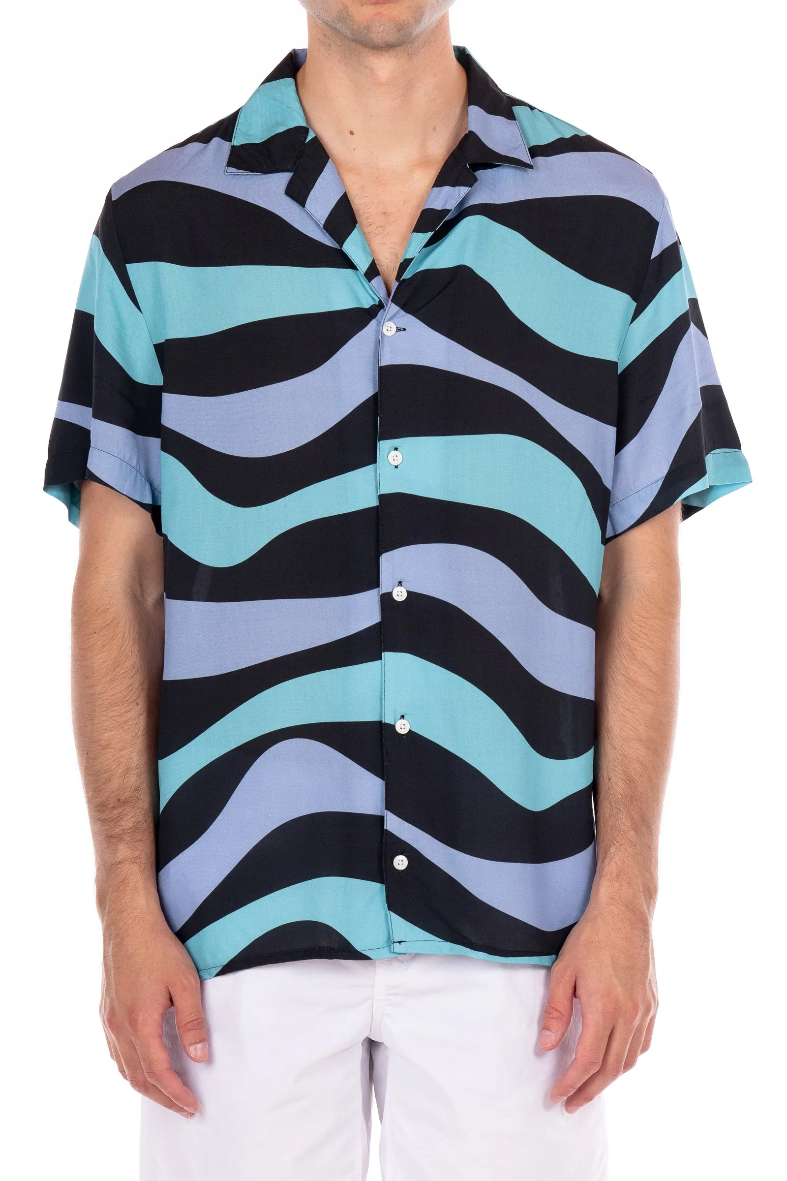 Rayon Short Sleeve Shirt - Blue Black Teal