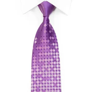 RDC Rhinestone Silk Tie Silver Geometric On Mauve With Silver Sparkles