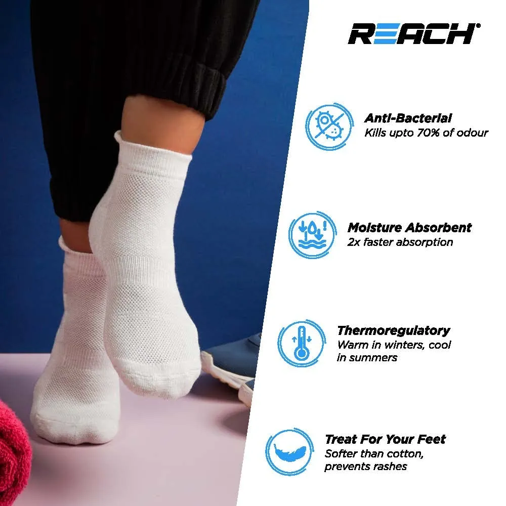 REACH Bamboo Ankle Socks for Men & Women | Breathable Mesh & Odour Free Socks | Sports & Gym Socks | Soft & Comfortable | Pack of 3 | White, Lavender & Sky Blue