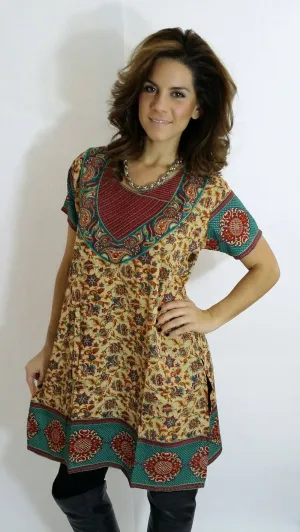 Ready made Brown Polyester fabric Casual Wear Tunic