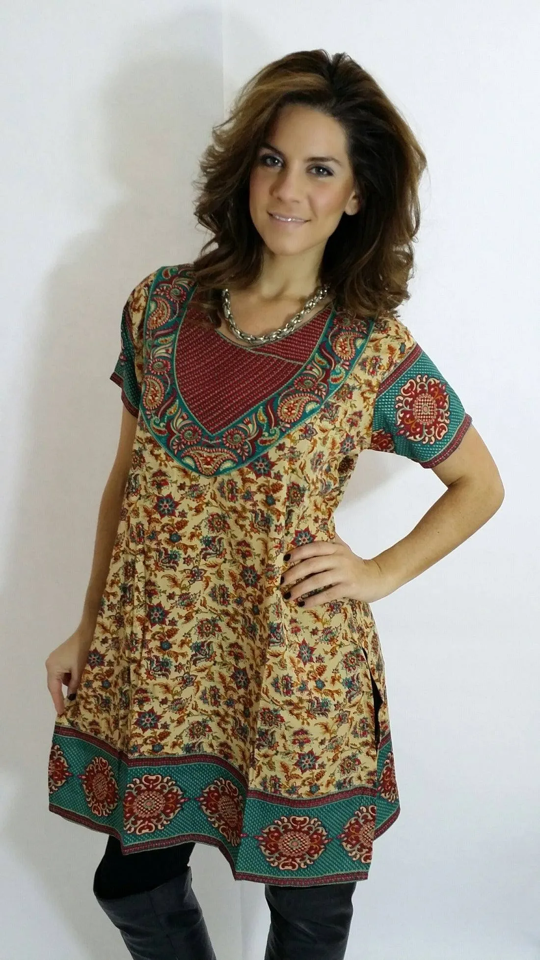 Ready made Brown Polyester fabric Casual Wear Tunic