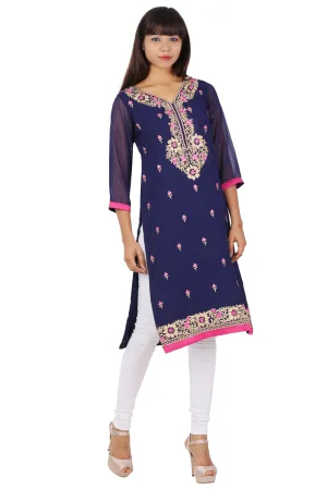 Ready Made Party Wear Georgette Embroidered Kurti (Available in Brown)