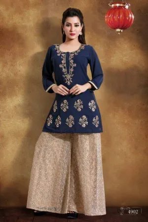 Ready Made Party Wear Navy Blue Georgette Zari Work Kurti