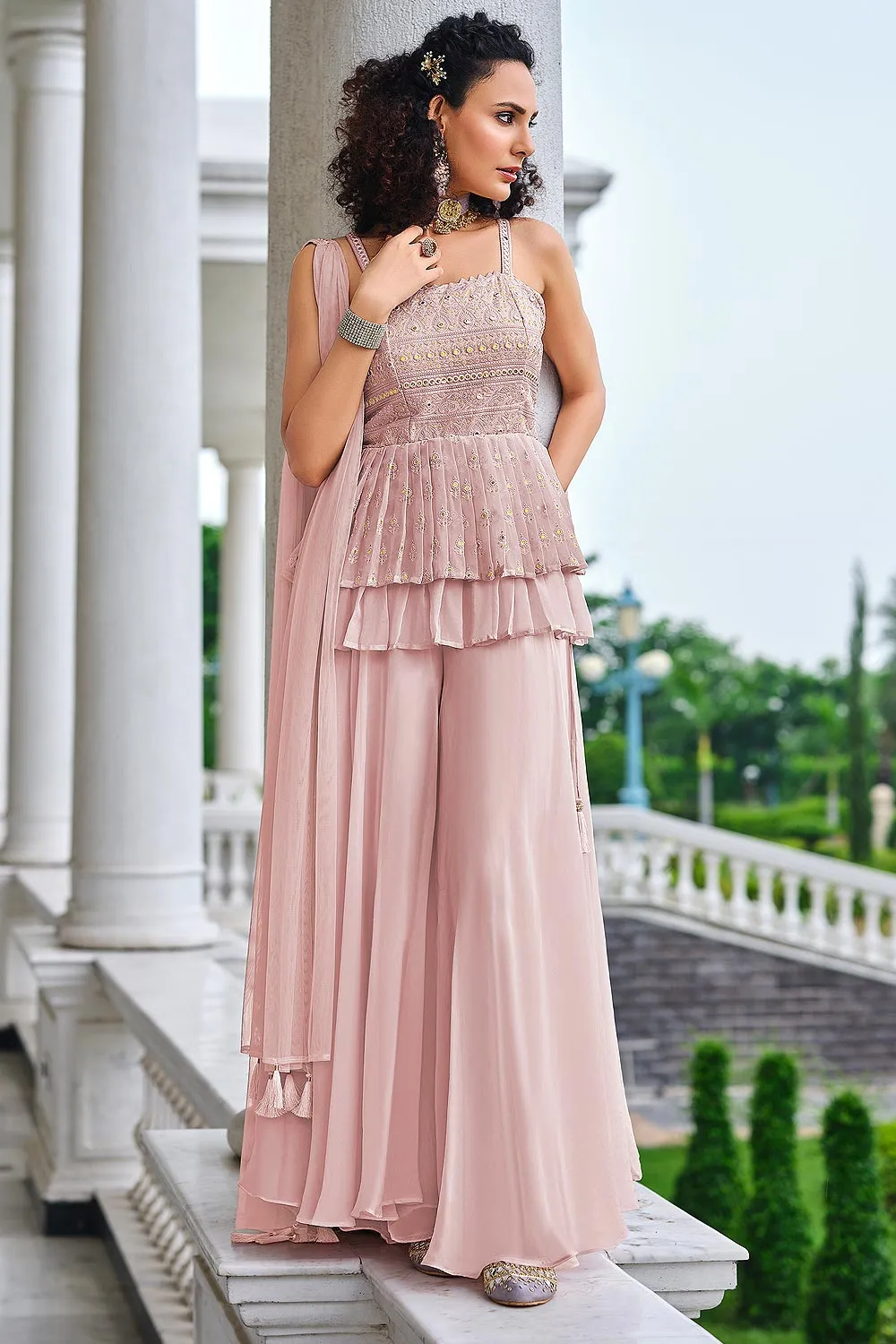 Ready to Wear Light Pink Indo-Western Palazzo Suit