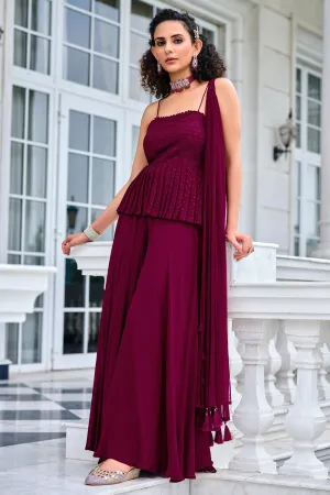 Ready to Wear Plum Wine Indo-Western Palazzo Suit