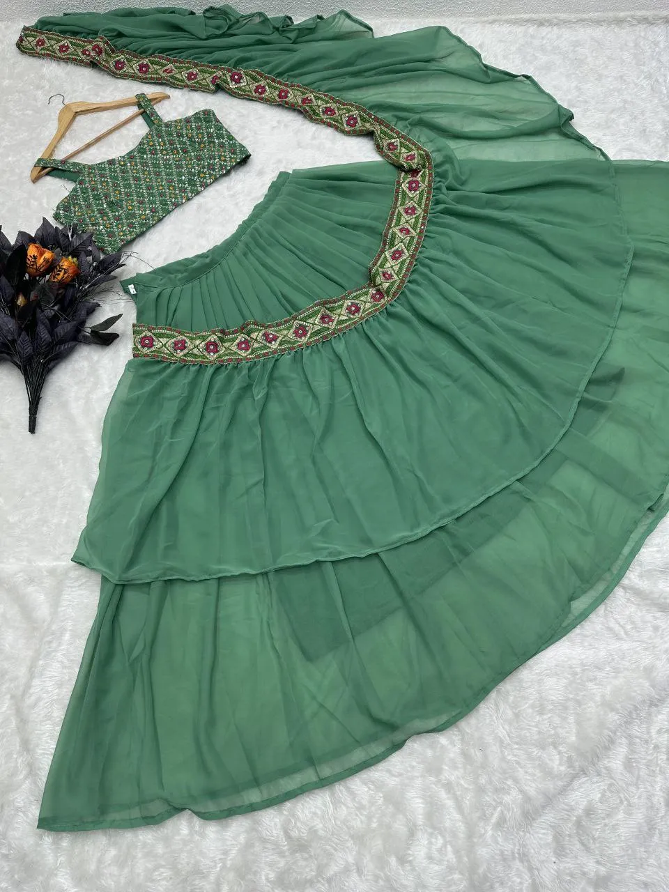 Ready to Wear Saree in Faux Georgette With Embroidery Work