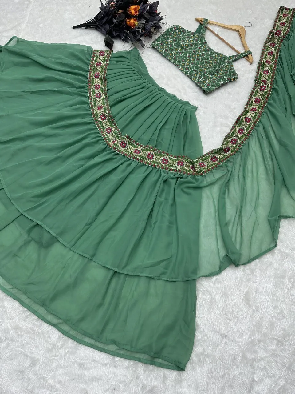 Ready to Wear Saree in Faux Georgette With Embroidery Work