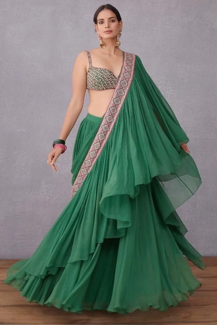 Ready to Wear Saree in Faux Georgette With Embroidery Work