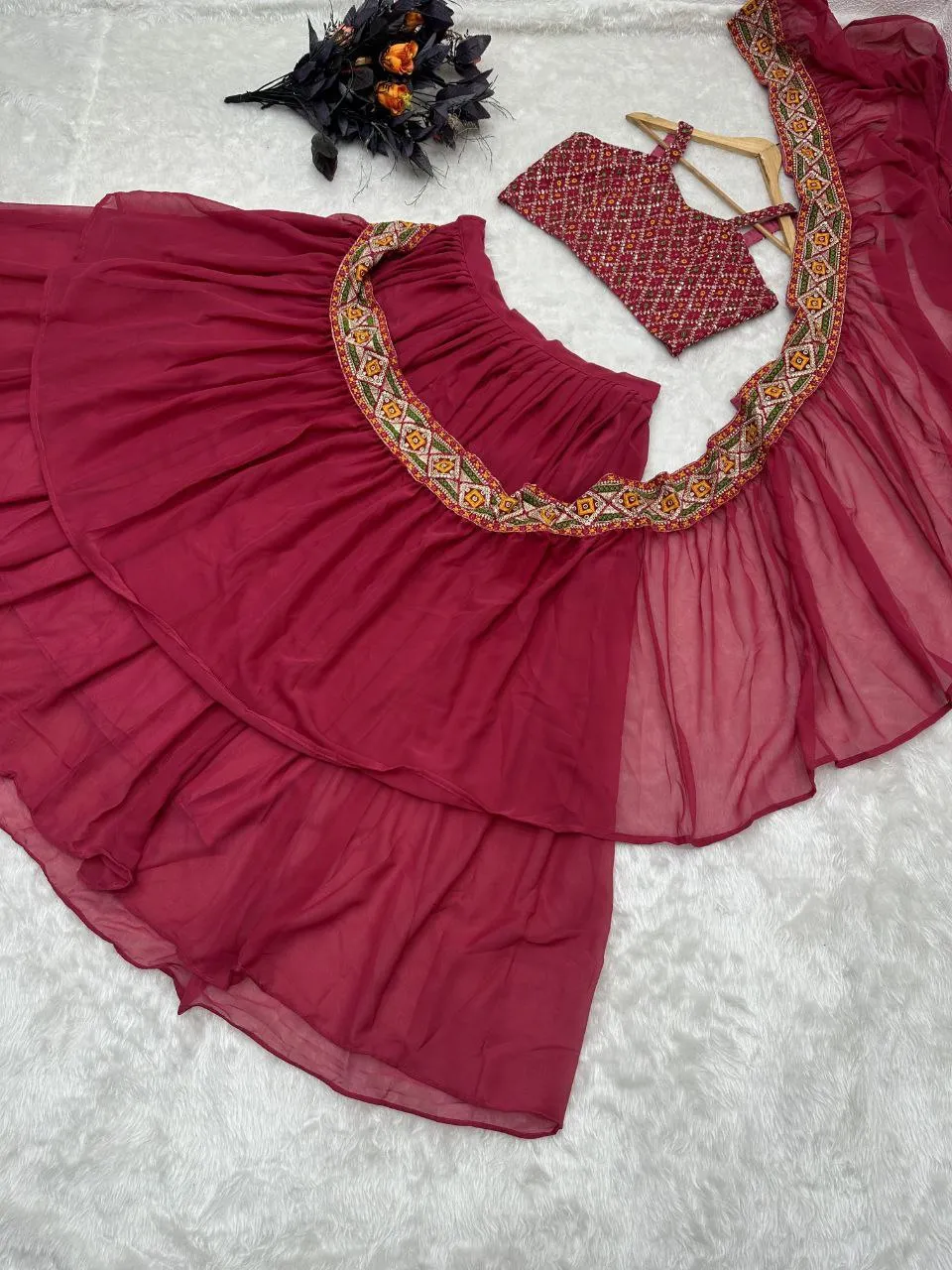 Ready to Wear Saree in Faux Georgette With Embroidery Work