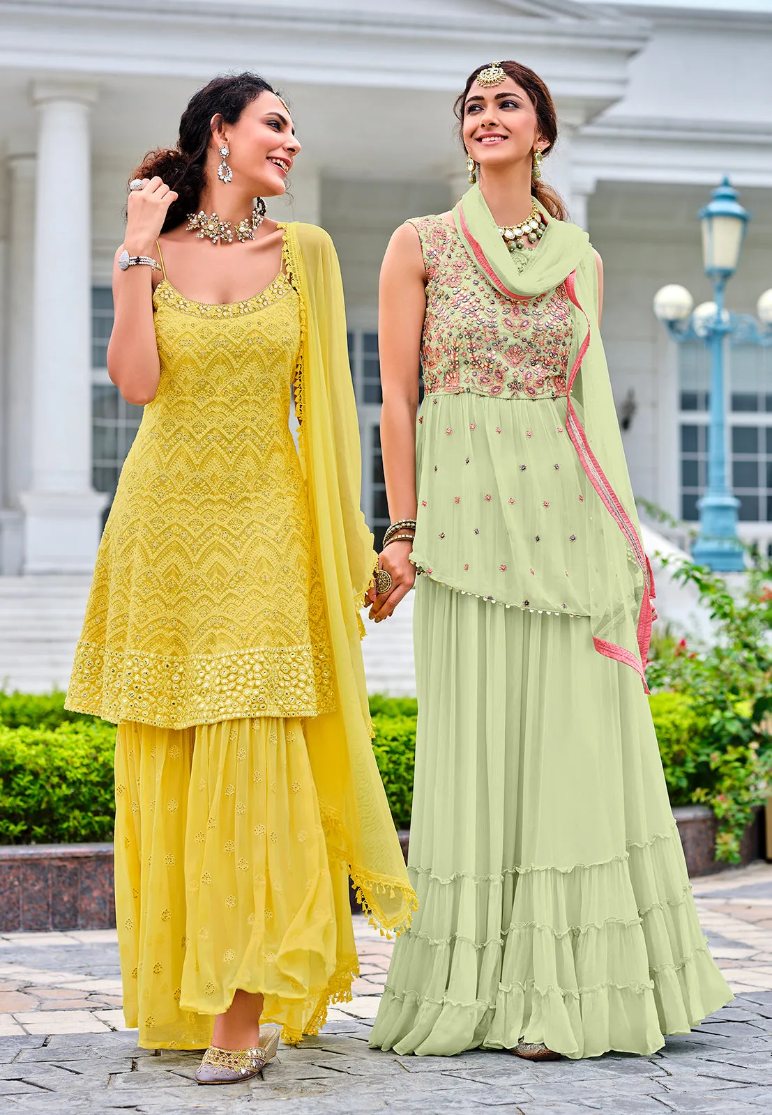 Readymade Light Green Embroidered Viscose Georgette Suit