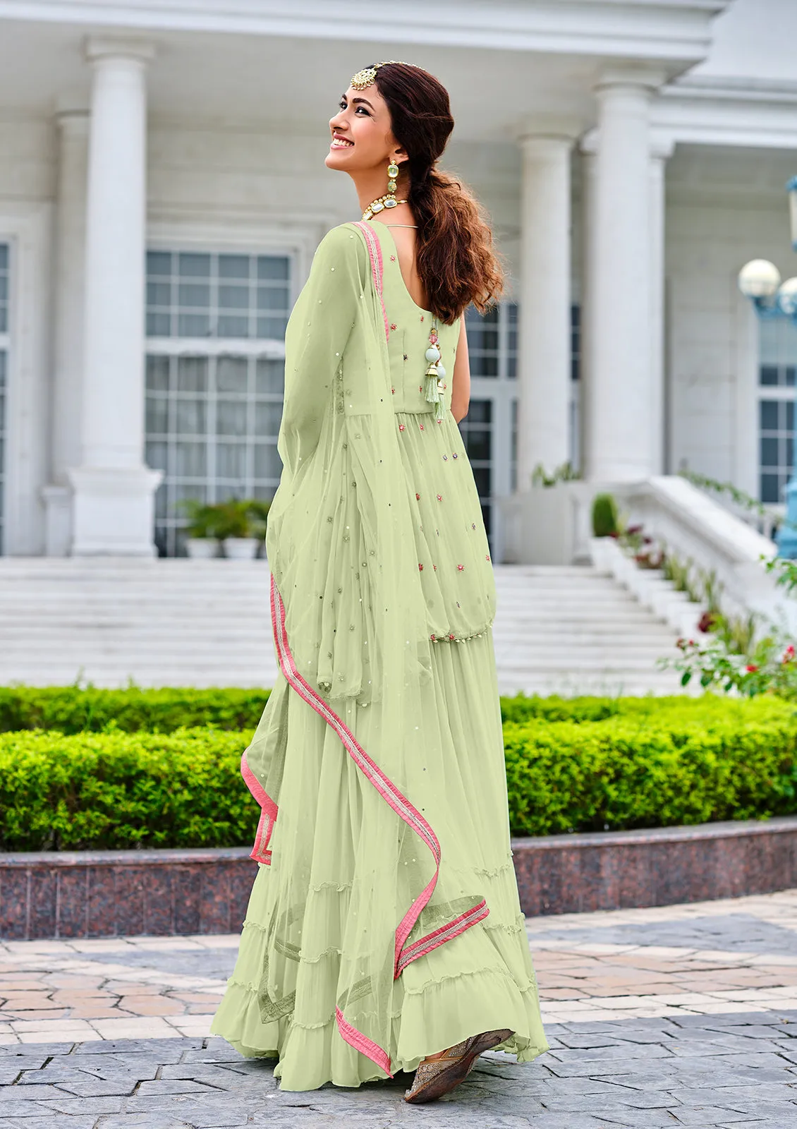 Readymade Light Green Embroidered Viscose Georgette Suit