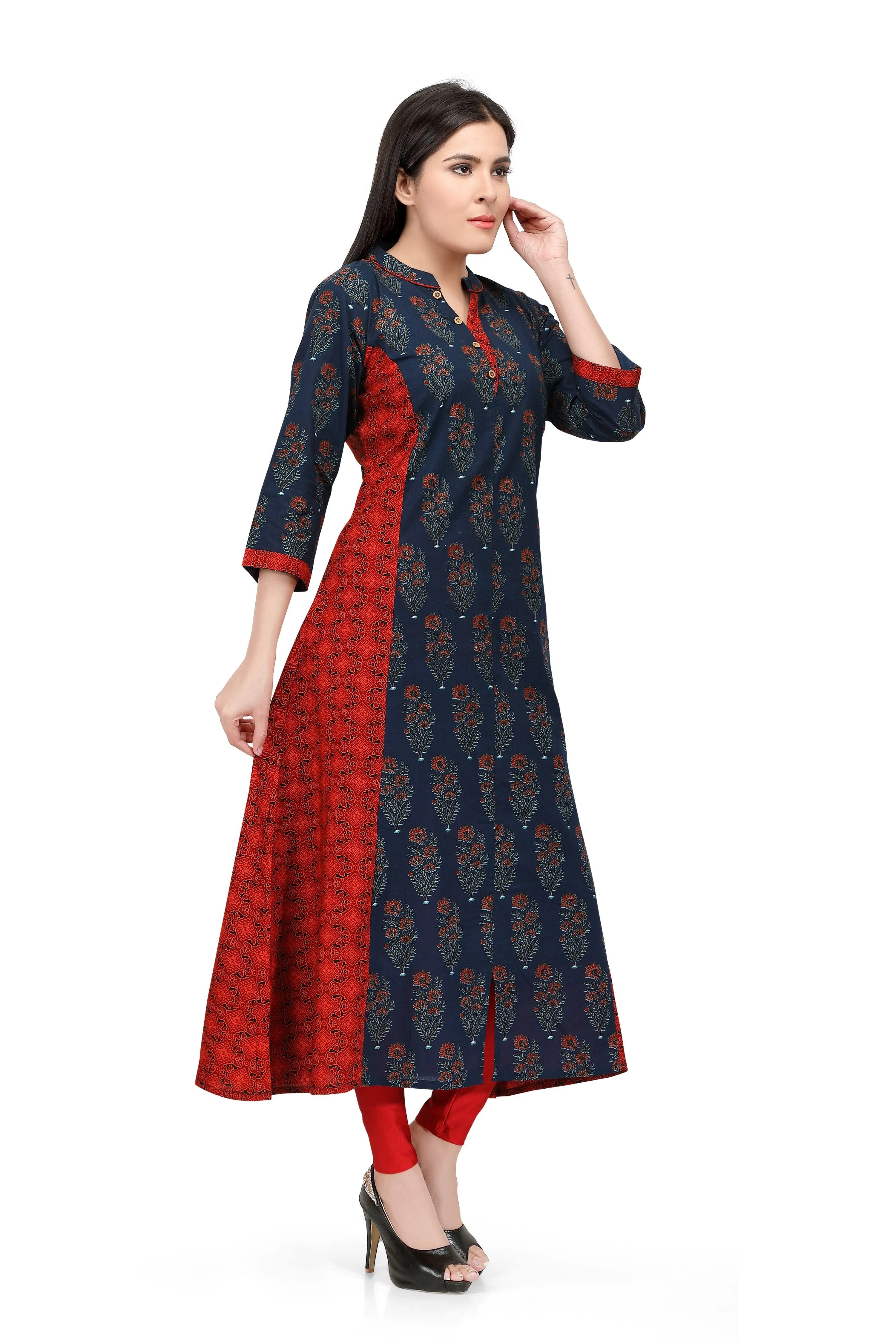 Readymade Sabhyata Blue and Red Cotton Kurti