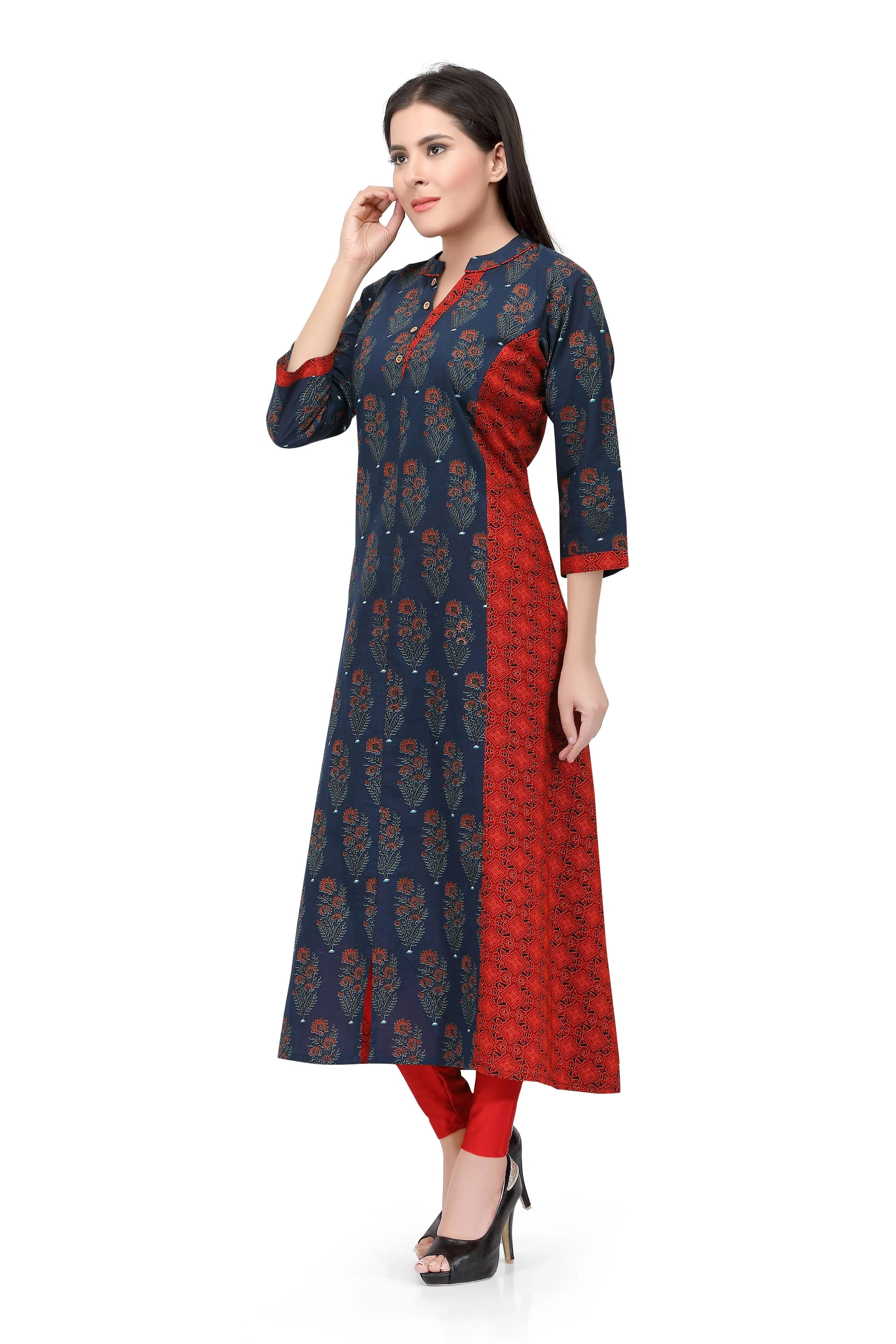 Readymade Sabhyata Blue and Red Cotton Kurti