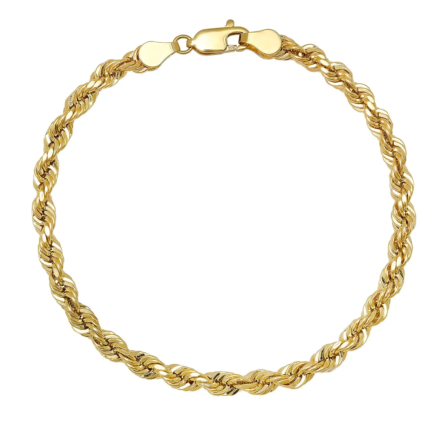 Real 14k Gold Mens 8.5" THICK 4.5mm Diamond-cut Rope Chain Bracelet