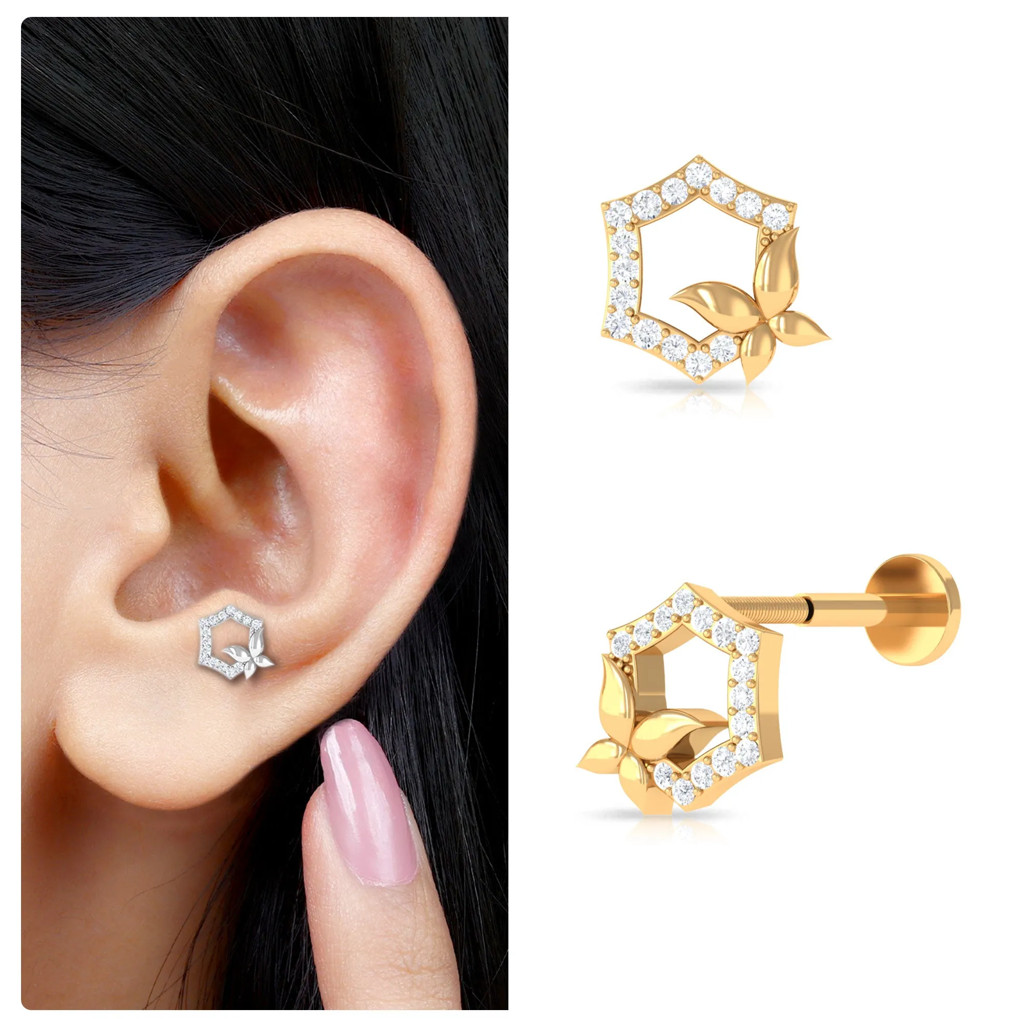 Real Diamond Unique Flower Cartilage Earring