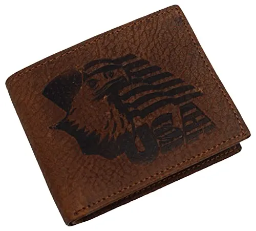 Real Genuine Leather RFID Blocking Wallets Mens Wallet Bifold Classic Engraved Logos