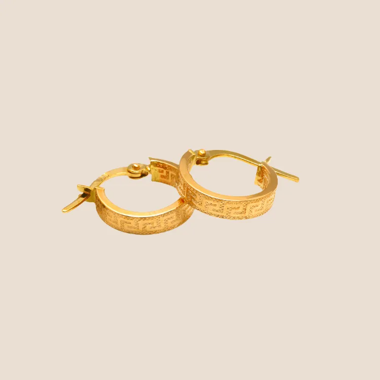 Real Gold Petite Maze Hoop Round Small Clip Earrings - Style 6322, Design E1784