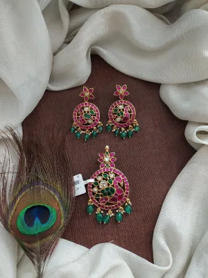 Real Gold Replica: Jadau Kundan Pendant Set with Peacock Design