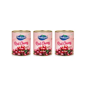 Real Roots Red Cherry Can 800g (Pack of 3) – Canned Red Cherries in Syrup for Desserts & Recipes