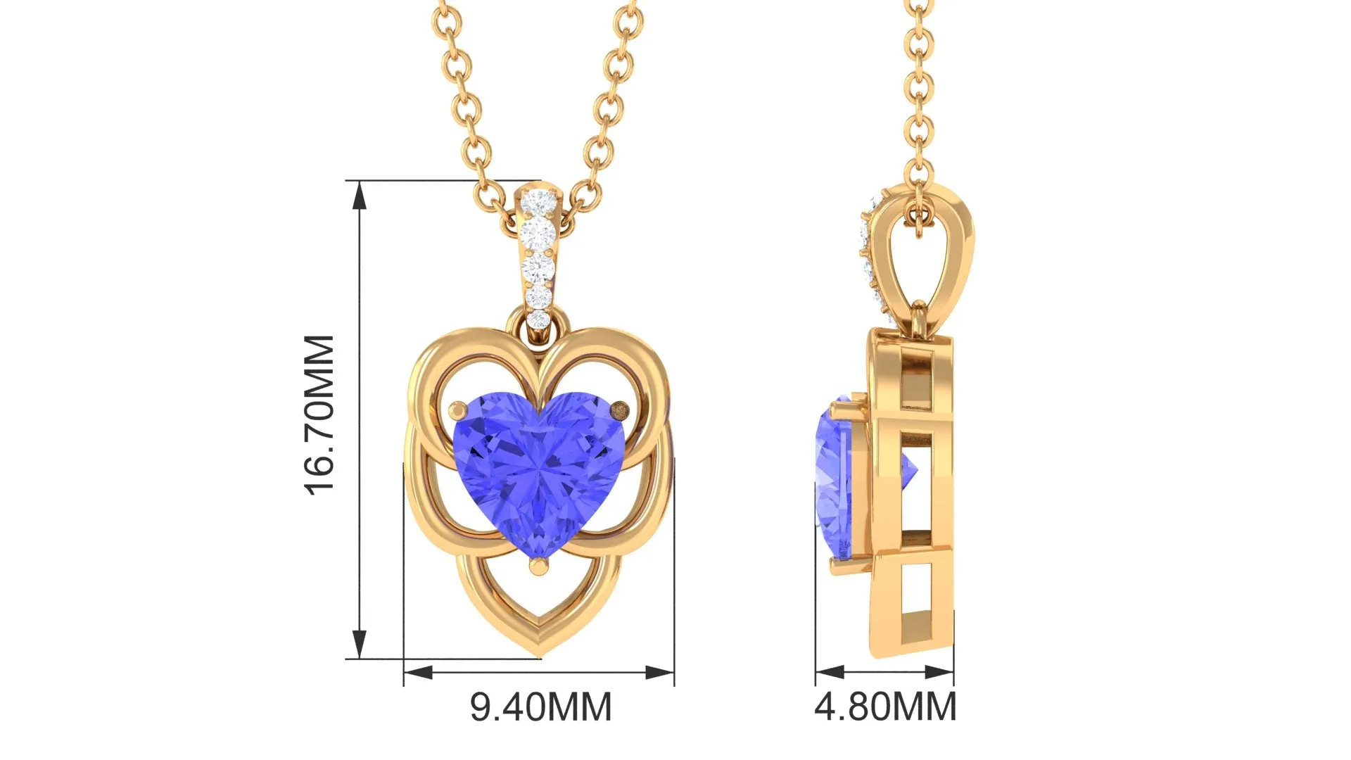 Real Tanzanite Heart Pendant with Diamond Accent Bail