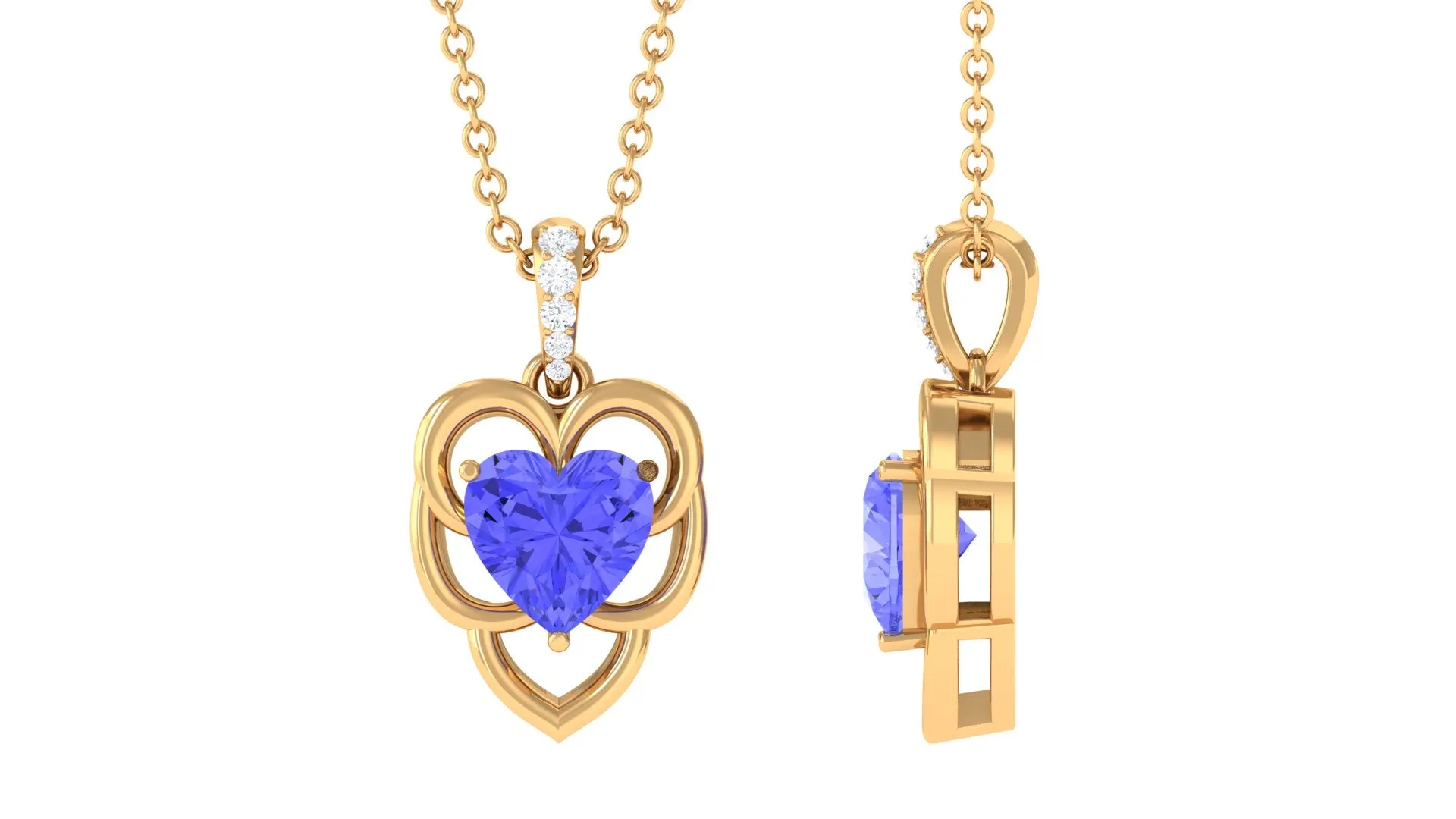 Real Tanzanite Heart Pendant with Diamond Accent Bail