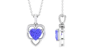 Real Tanzanite Heart Pendant with Diamond Accent Bail