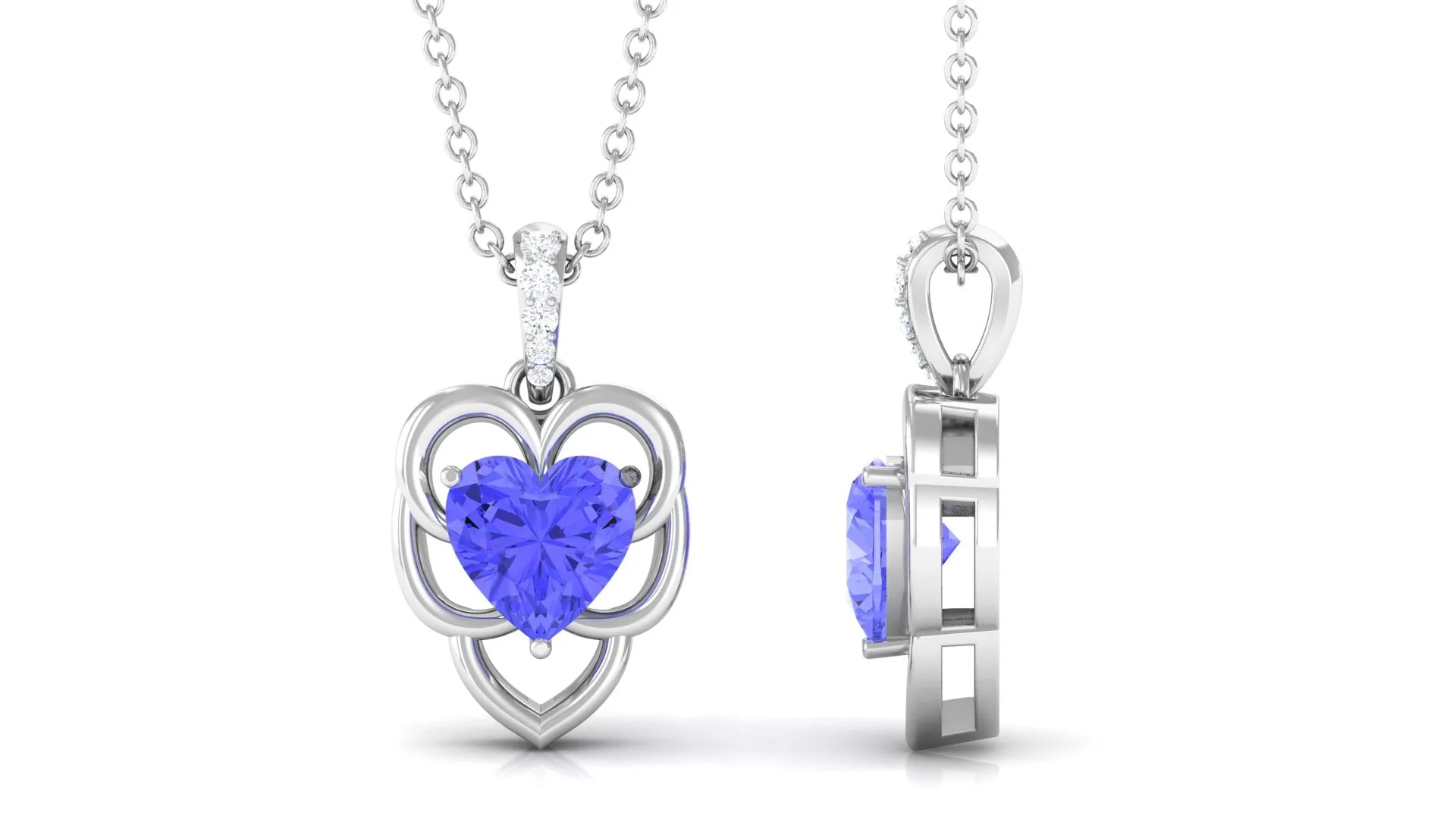 Real Tanzanite Heart Pendant with Diamond Accent Bail