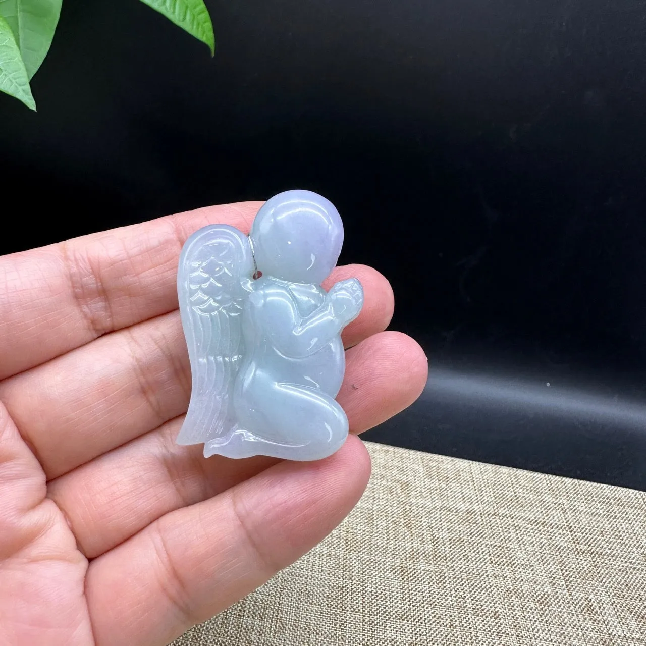 RealJade® Co. Genuine Lavender Jadeite Jade "Kneeling Angel" Pendant Necklace For Men, Collectibles.