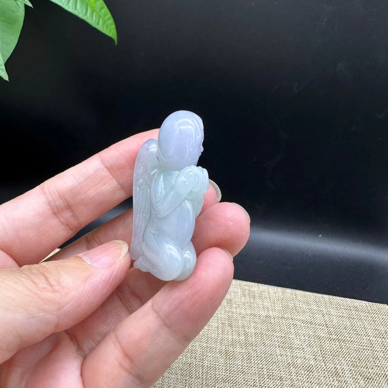 RealJade® Co. Genuine Lavender Jadeite Jade "Kneeling Angel" Pendant Necklace For Men, Collectibles.