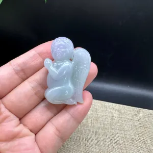 RealJade® Co. Genuine Lavender Jadeite Jade "Kneeling Angel" Pendant Necklace For Men, Collectibles.