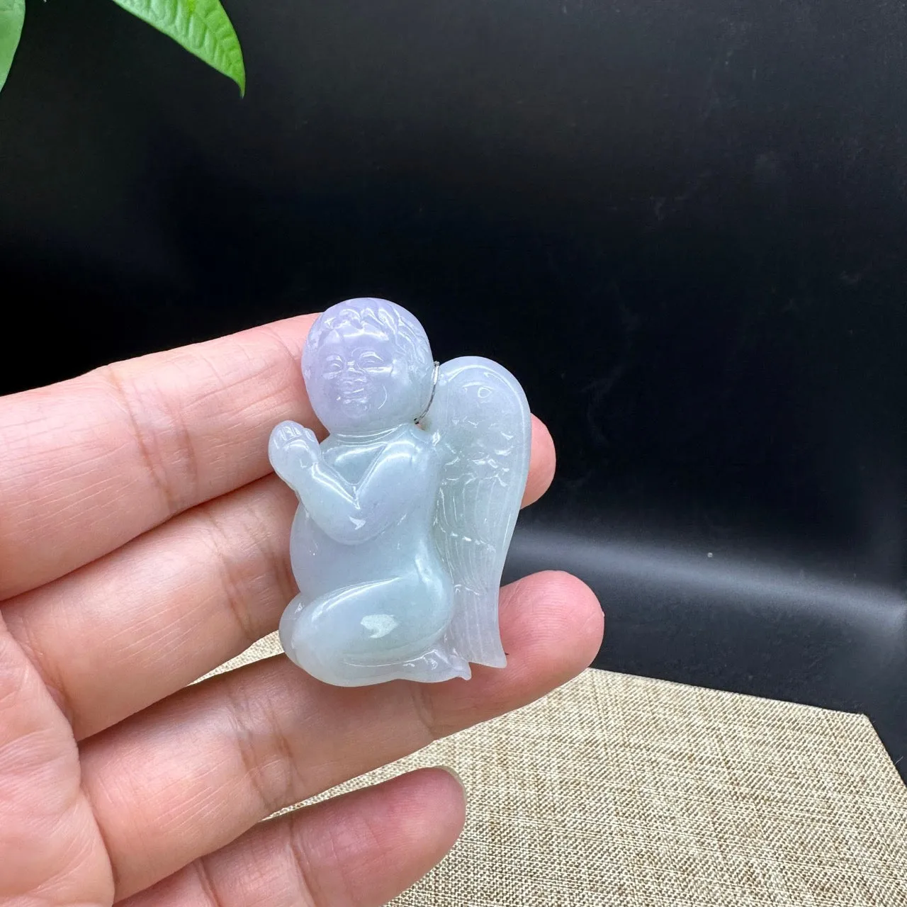 RealJade® Co. Genuine Lavender Jadeite Jade "Kneeling Angel" Pendant Necklace For Men, Collectibles.