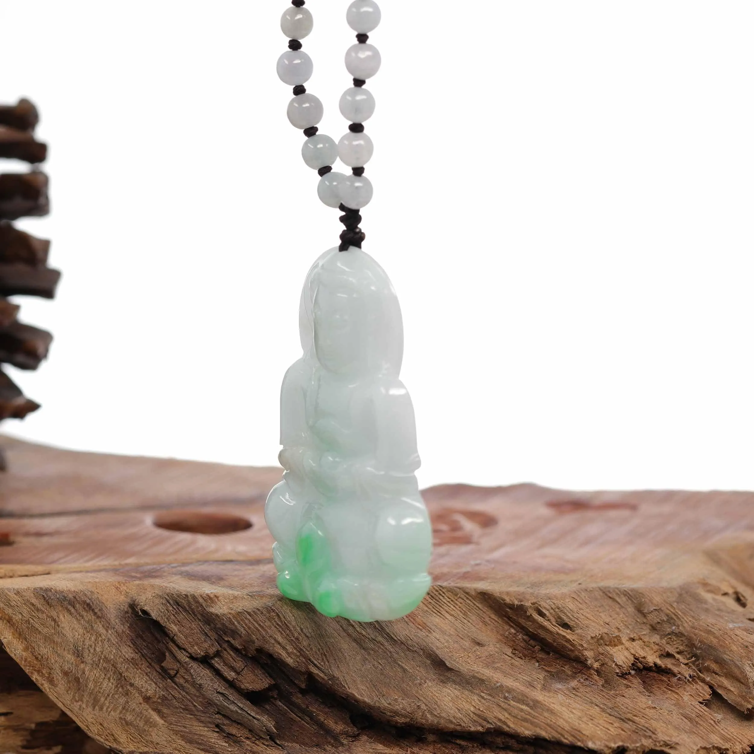 RealJade® Co. "Goddess of Compassion" Genuine Burmese Jadeite Jade Guanyin Lotus Necklace