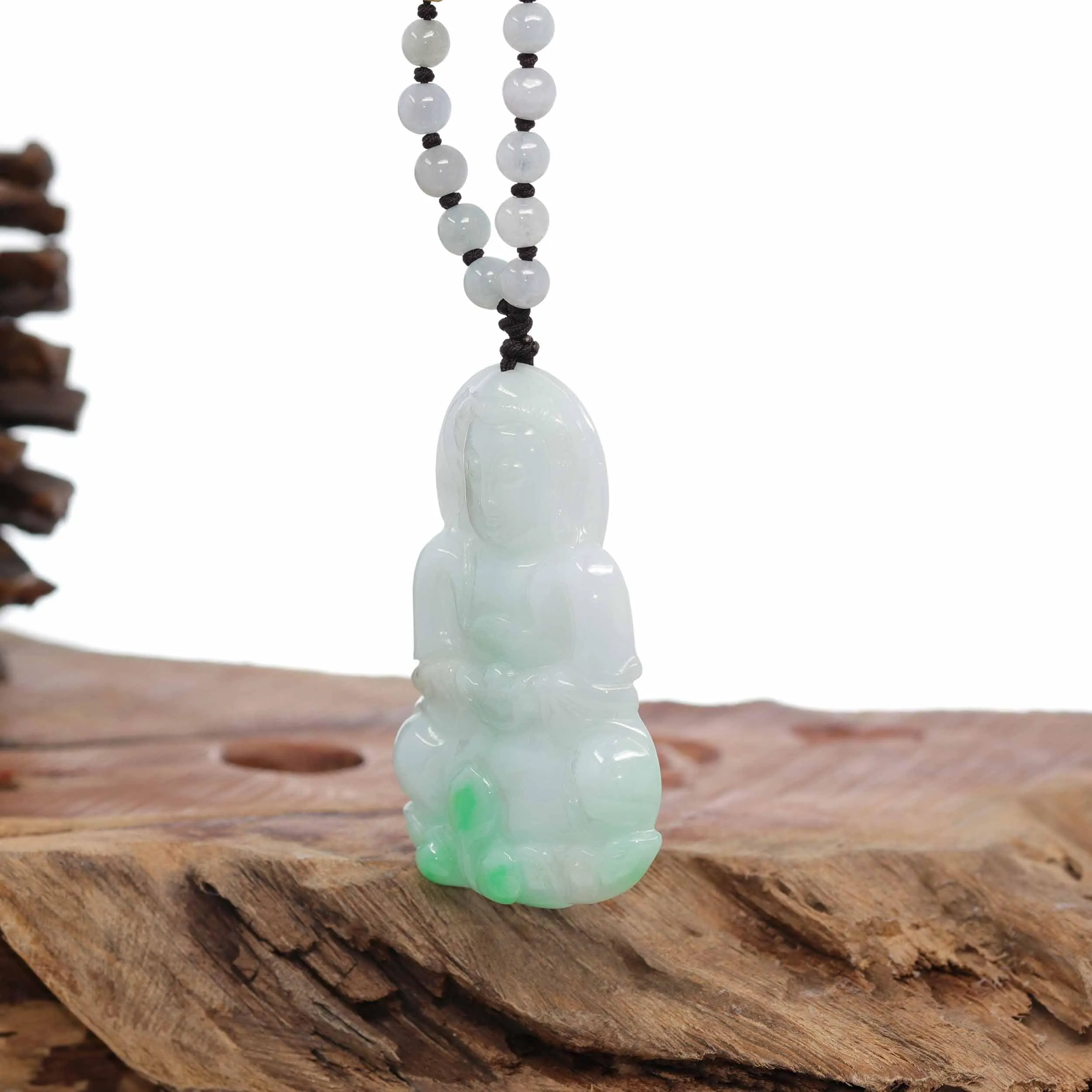 RealJade® Co. "Goddess of Compassion" Genuine Burmese Jadeite Jade Guanyin Lotus Necklace