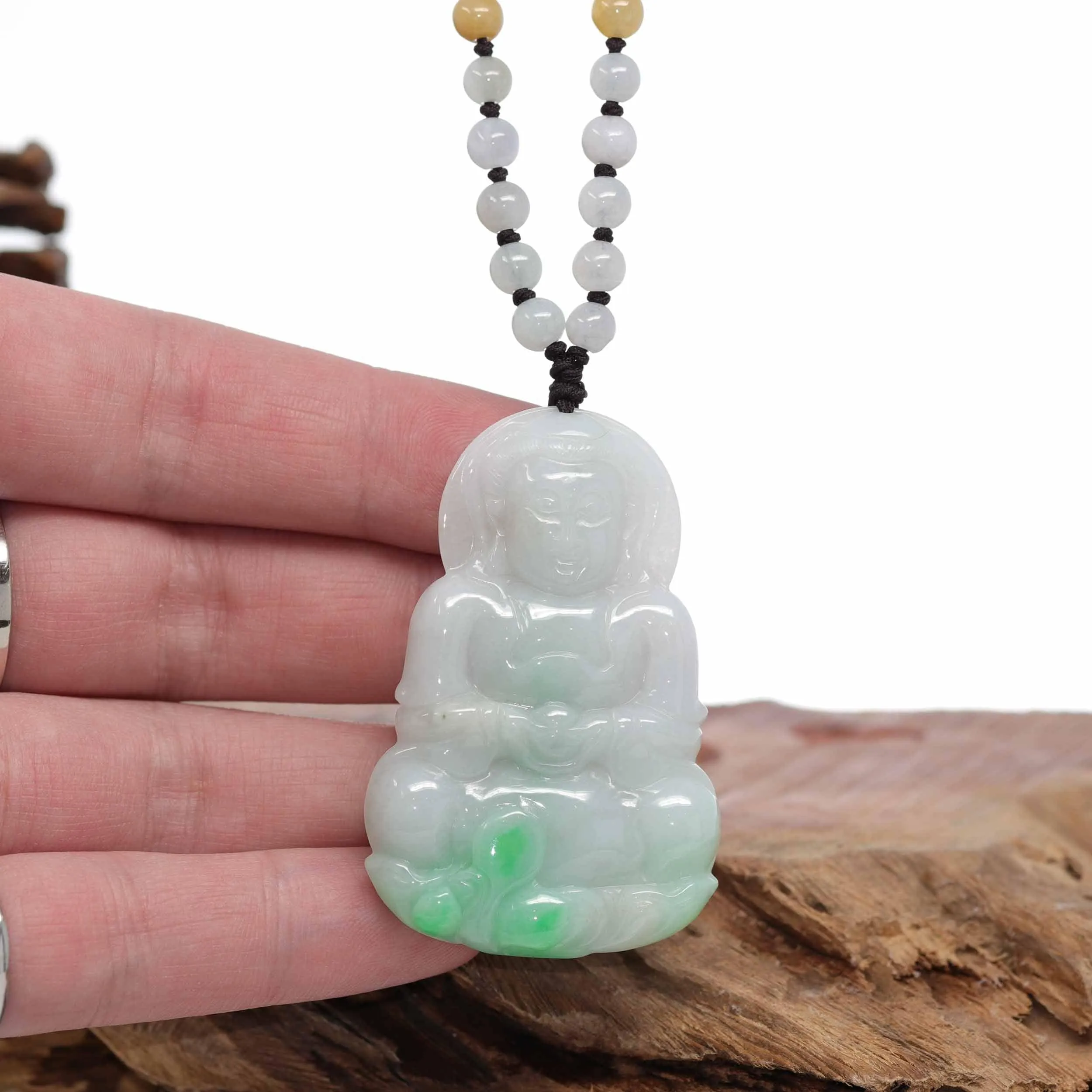 RealJade® Co. "Goddess of Compassion" Genuine Burmese Jadeite Jade Guanyin Lotus Necklace