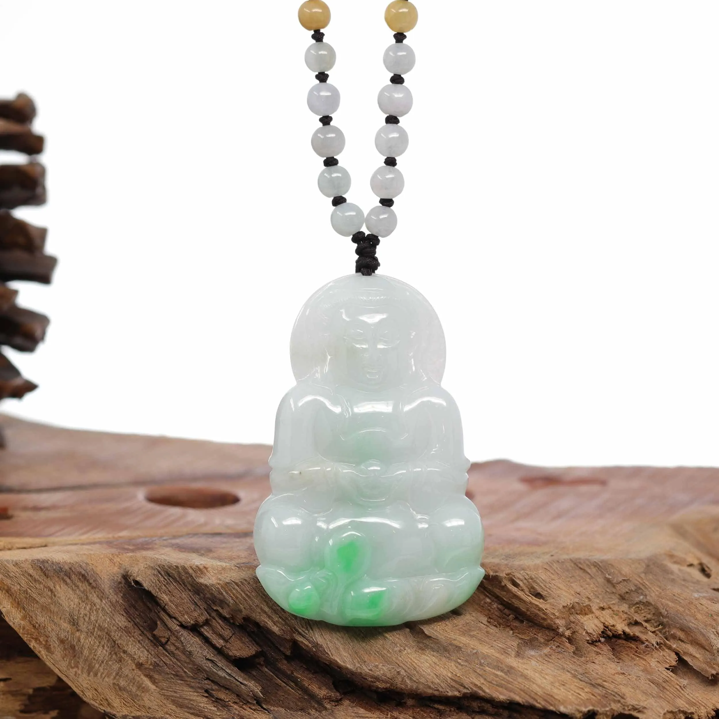 RealJade® Co. "Goddess of Compassion" Genuine Burmese Jadeite Jade Guanyin Lotus Necklace