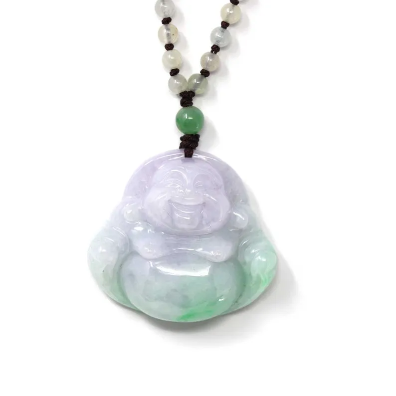 RealJade® Laughing Buddha Natural Burmese Jadeite Jade Buddha Necklace With Bead Necklace