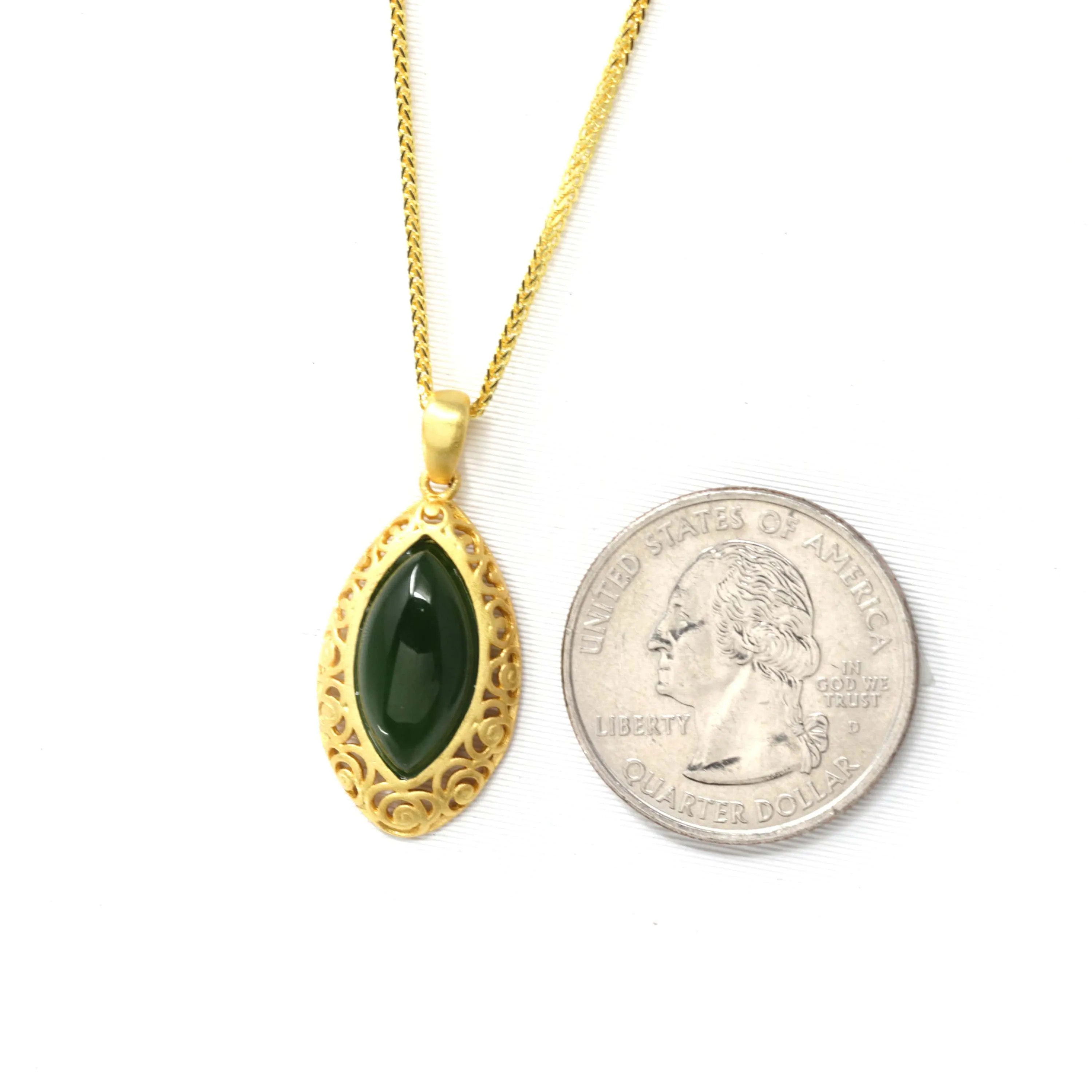 RealJade® "Classic Marquise" Sterling Silver Nephrite Green Jade Classic Marquise Pendant Necklace