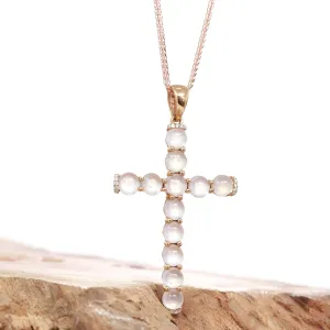 RealJade® "Ice Jade Cross" 18k Rose Gold Ice Jadeite Jade Diamond Cross Pendant Necklace