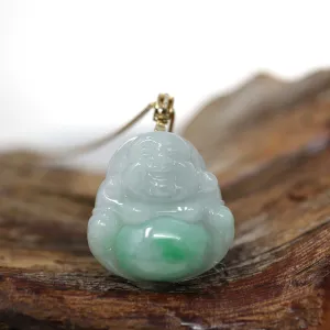 RealJade® "Laughing Buddha" 18k Yellow Gold Genuine Jadeite Jade with Diamond Bail Buddha Pendant Necklace