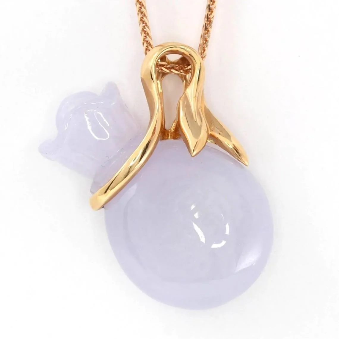 RealJade® "Money Bag" 18k Rose Gold & Lavender Genuine Jadeite Jade Money Bag Necklace Pendant