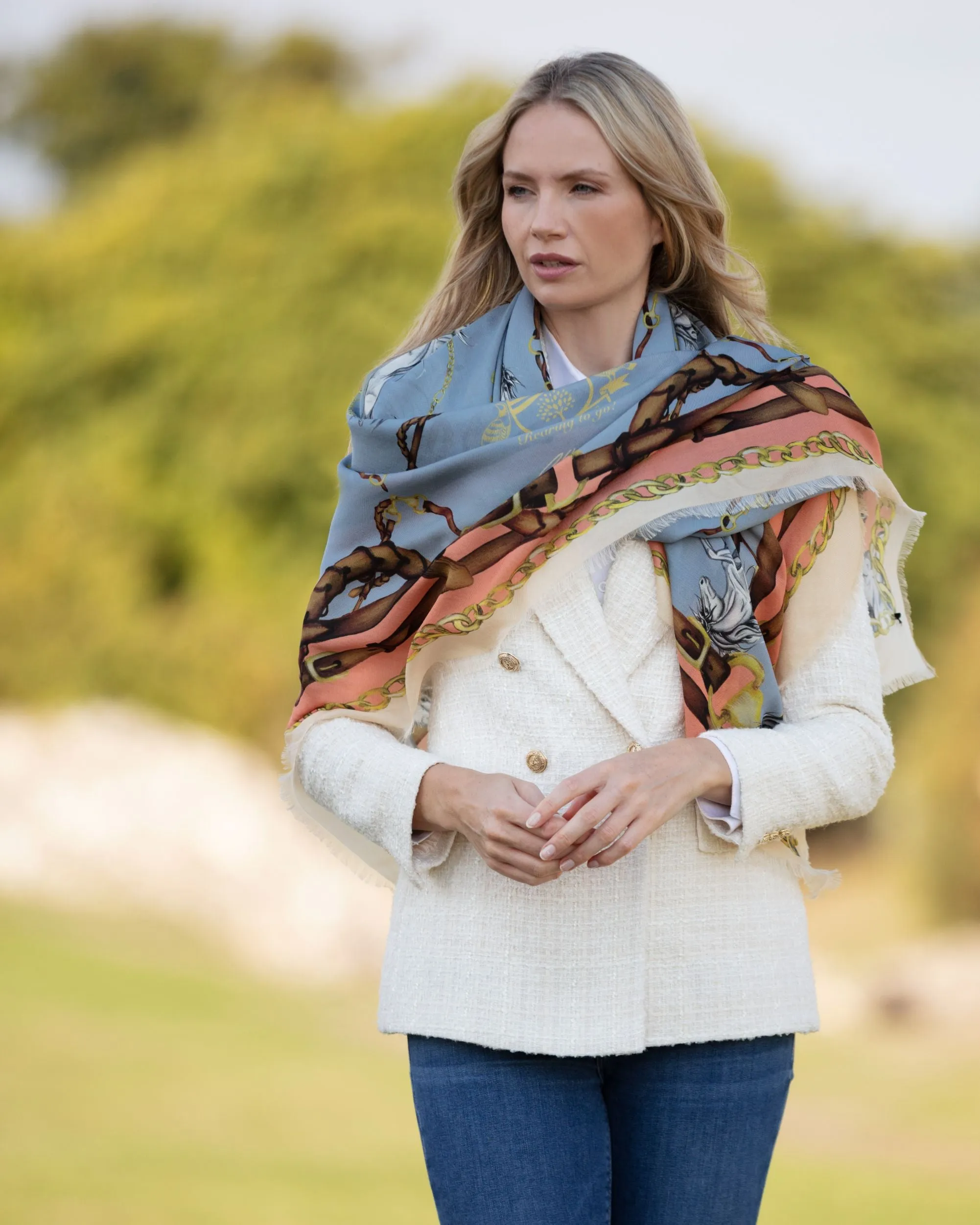 Rearing To Go Powder Blue and Rose Wool Silk Shawl